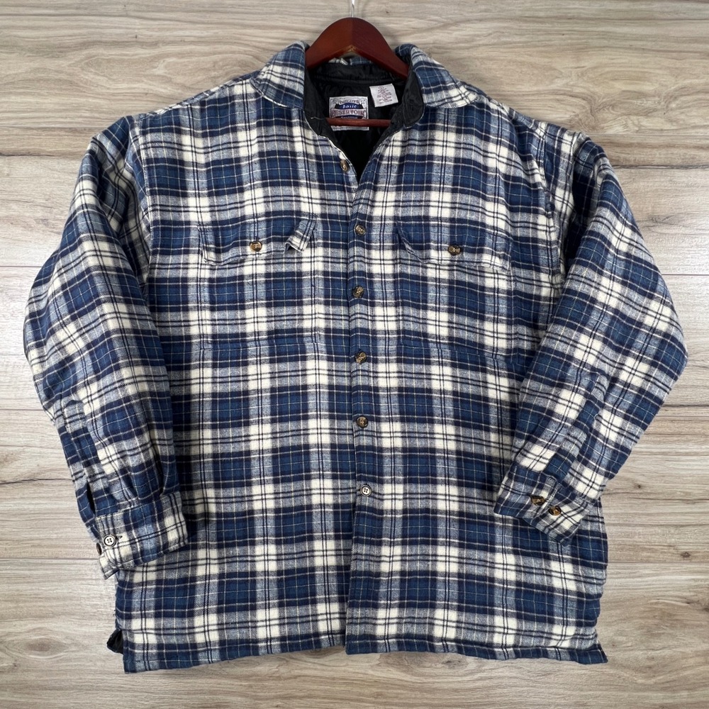 Reservoir Sportswear Mens Blue Plaid Quilted‎ Flannel Shirt Jacket Large L